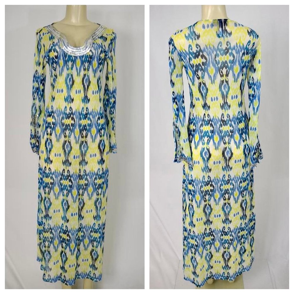 Blue & Yellow Swimsuit Cover Up Dress Small